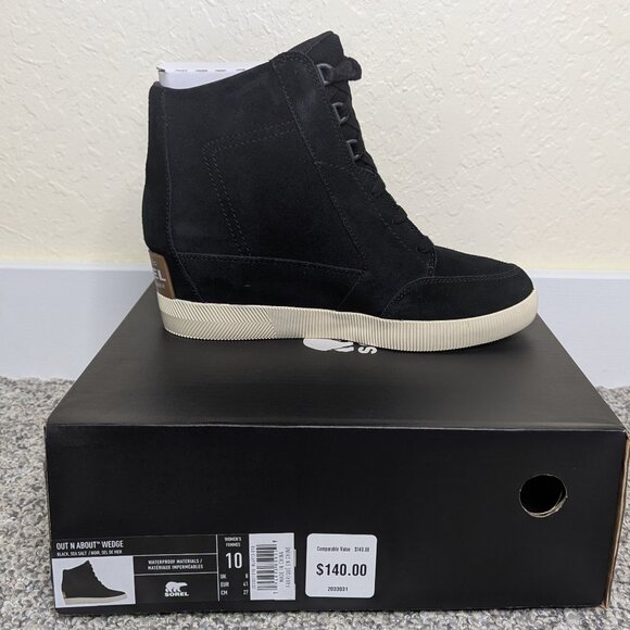 Sorel* Women's Out N About Lace-Up Waterproof Material Black Wedge Boot~ US 10 - Picture 1 of 12